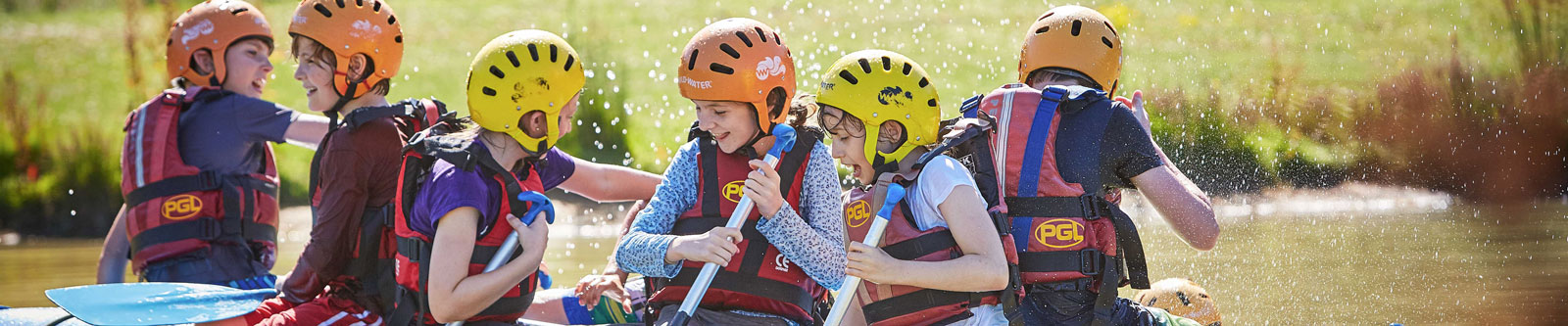 Children having fun on a raft 